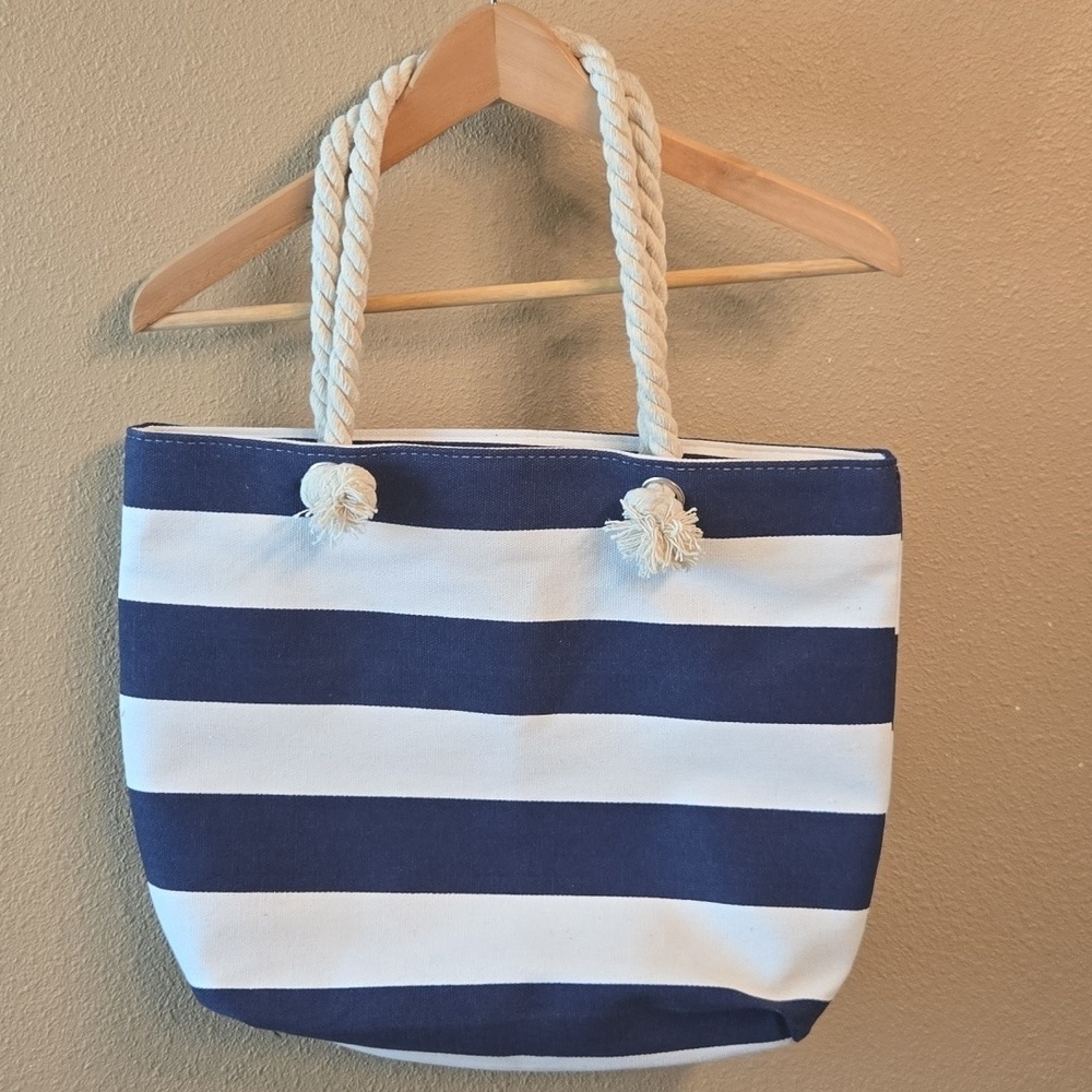Grace and Lace Blue White Stripe Nautical Tote Bag